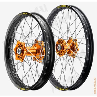 Колеса в сборе A60 KTM 125 450 03 25 19х2.15 - 36 / 21х1.60 ось 22 мм ORANGE BLACK - миниатюра 1