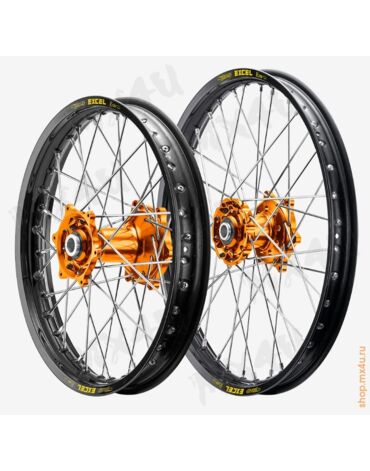 Колеса в сборе A60 KTM 125 450 03 25 19х2.15 - 36 / 21х1.60 ось 22 мм ORANGE BLACK