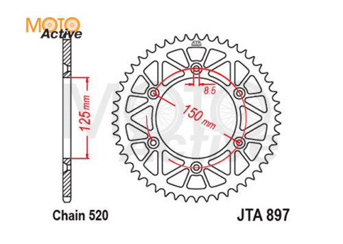 Звезда ведомая алюминиевая JTA897.49ORG 6x150x125 (520 49)