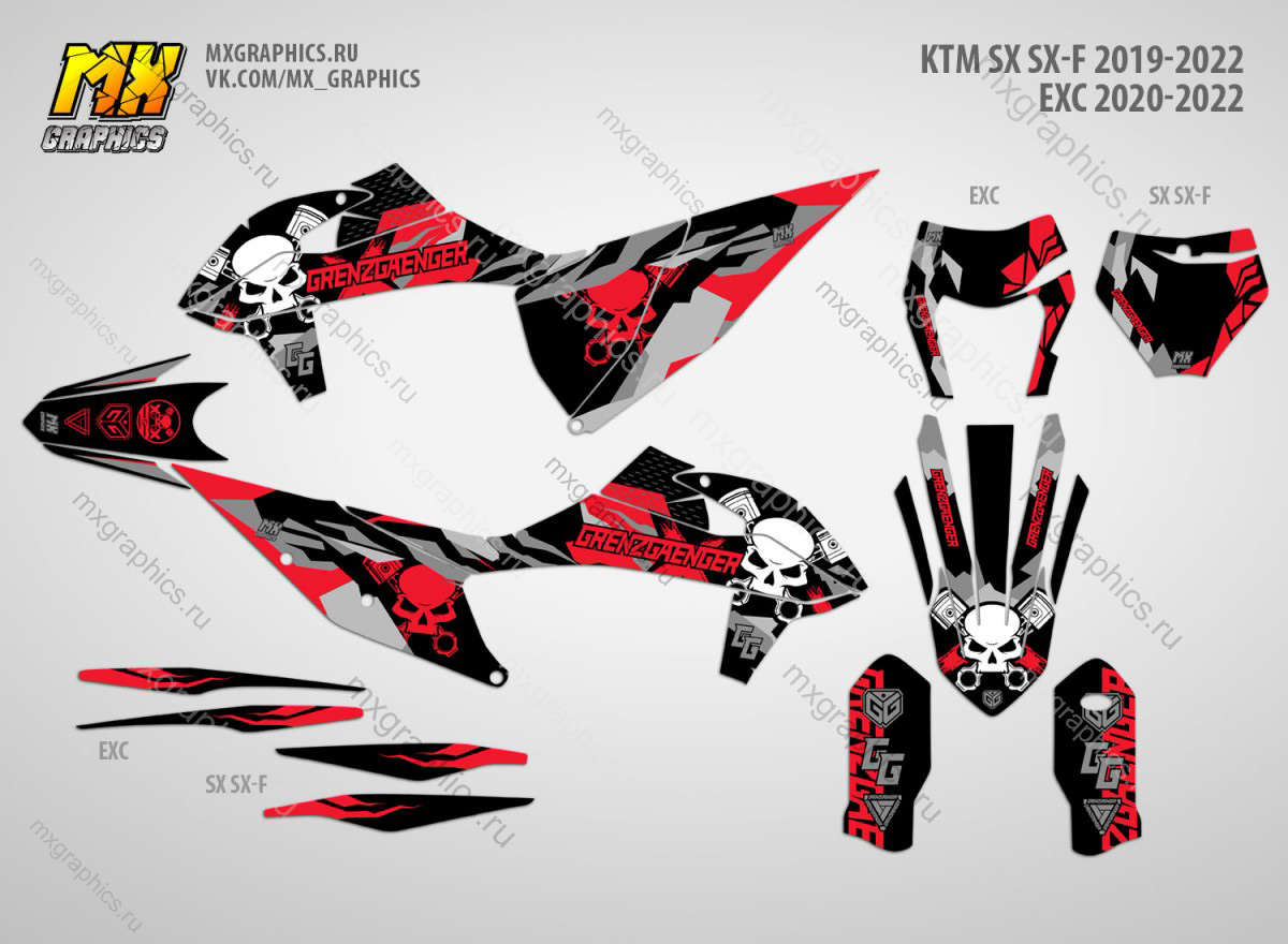 Наклейки на эндуро и кроссовый мотоцикл KTM SX-SXF 2019-2022 EXC 2020-2023. Серия RG-GrenzGaenger - фото 1
