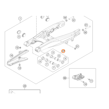 Ремкомплект оси маятника KTM OEM 45204230110 45204230010 50 SX 2009+ 65 SX 1998+ - миниатюра 1