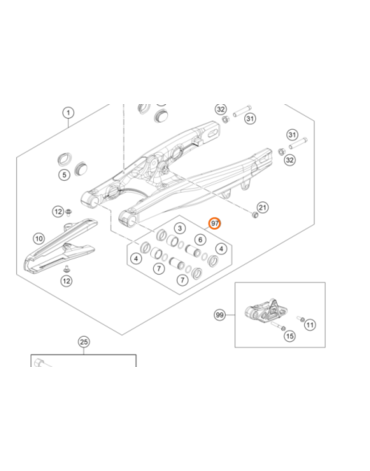 Ремкомплект оси маятника KTM OEM 45204230110 45204230010 50 SX 2009+ 65 SX 1998+