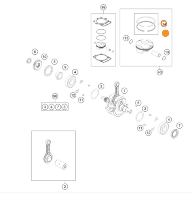 KTM PISTON RING SET Кольца поршневые (комплект)  SXF250 16-> EXCF250 17-> ( 79030231044 ) - фото 1