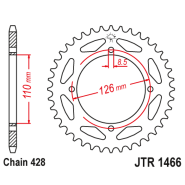 Звезда ведомая стальная 46 зубов KX65 02 20 (428 цепь) JT - миниатюра 1