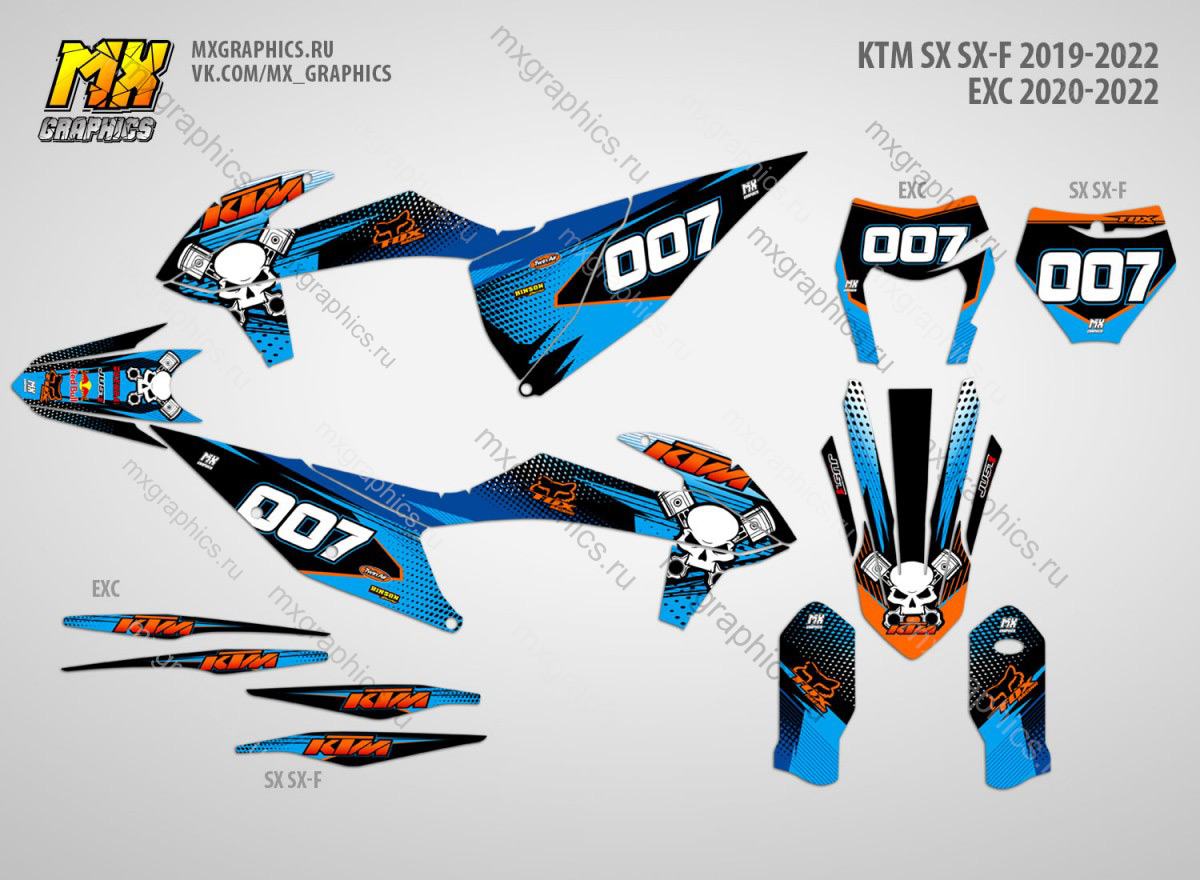 Наклейки на эндуро и кроссовый мотоцикл KTM SX-SXF 2019-2022 EXC 2020-2023. Серия GG Fox - фото 1