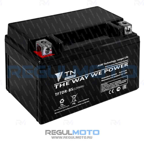 Аккумулятор стартерный Regulmoto TF7DR BS (YTX7A BS), короткий  - фото 1