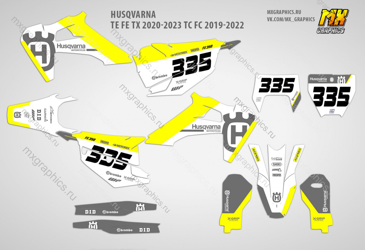 Наклейки на эндуро и кроссовые мотоциклы Husqvarna TE FE TX 2020-2023 TC FC 2019-2022. Серия Light Graphite