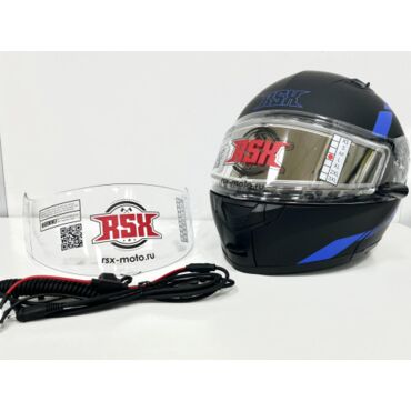 Шлем модуляр RSX Spark (HS 159) Winter, черно синий матовый, очки желтые - миниатюра 5