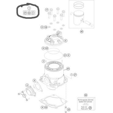 KTM CYLINDER + PISTON CPL. цилиндр + поршень  FREERIDE 250 R  14 17 ( 72530038044 ) - миниатюра 5