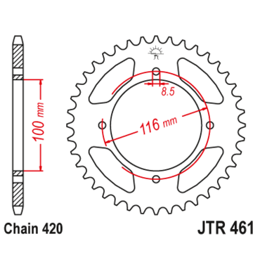 Звезда ведомая стальная 49 зубов KX85 01 20 (420 цепь) JT - миниатюра 1