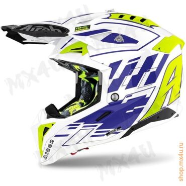 Шлем Airoh Aviator 3 белый синий кислотный - миниатюра 1