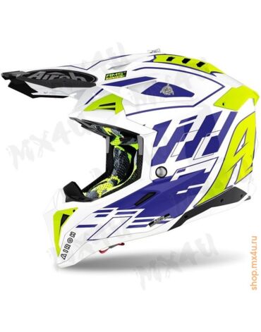 Шлем Airoh Aviator 3 белый синий кислотный