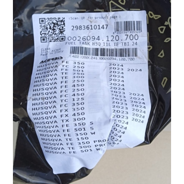 ACERBIS FUEL TANK HUSQVARNA увеличенный бак 11L ( белый ) 250 350 450 501 FE 24-> / 150 250 300 EXC 24-> / 125 250 300 TC TX 23 24 / 250 350 450 FC FX 23 24 // 0026094.120.700 - миниатюра 4