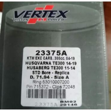 Vertex 23375A Поршень KTM EXC 300 '2004 22 HQV Te300 '2014 19 Replica (D.71,94) карб - миниатюра 3