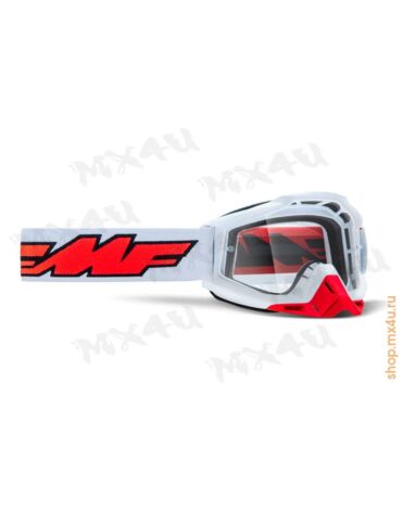 Маска кросс FMF - 100%  Powerbomb Rocket белая с прозрачной линзой
