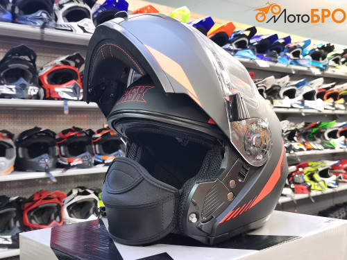 Шлем модуляр RSX Spark (HS 159) Winter, черно красный матовый, очки желтые - фото 7