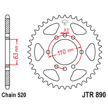 JTR 890 45 ZBK звезда ведомая усиленная 45 зубов ( 390 DUKE RC ADV 14 22 ) - миниатюра 2