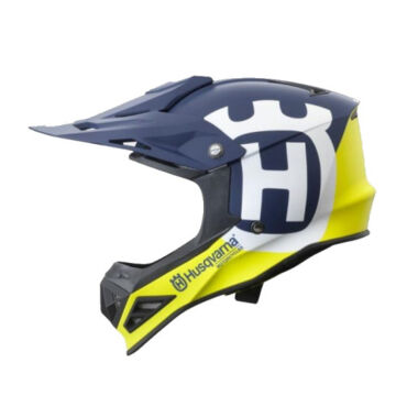 Шлем кроссовый детский Husqvarna Kids Railed Helmet, white blue yellow (L, Детская Кросс эндуро) - миниатюра 1