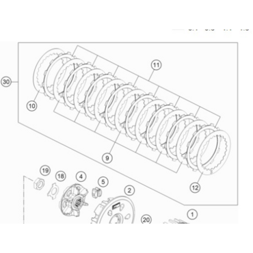 Комплект сцепления KTM OEM 79532010033 EXC F 350 450 2018+, 250 2021+ - миниатюра 1