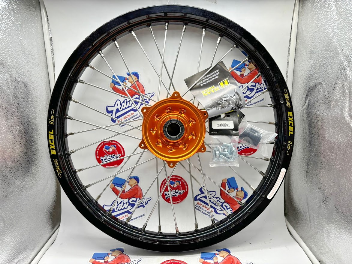 Haan Wheels Black Rim Orange Hub with tubeless kit Колесо переднее  KTM 1190 1290 Front R21 2,15 черный обод оранжевая ступица. - фото 3