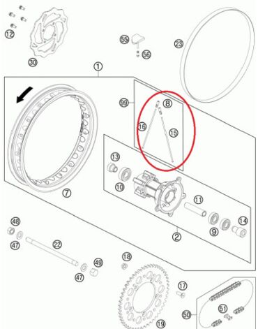 Спица заднего колеса 12'' KTM65, правая, original