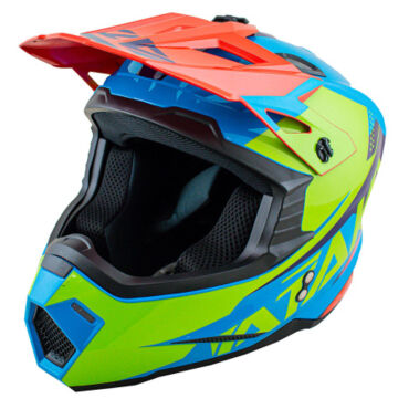 Шлем кроссовый ATAKI JK801 Splash (красный/синий/Hi-Vis зеленый глянцевый) M - миниатюра 1