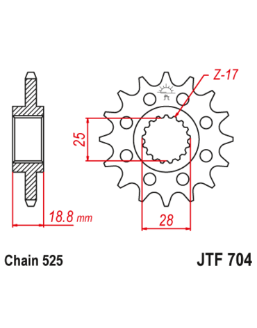 JTF 704 17 RB звезда ведущая 17 зубов // F800 GS / F750 GS / F700GS / F650 GS / F900 R