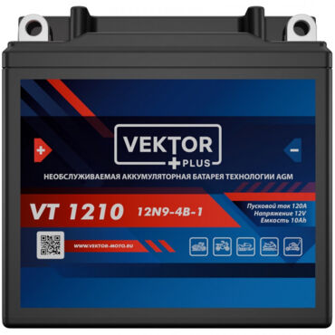 АКБ VEKTOR VT 1210 EB9A 4 YTB9, 12N9 4B 1 (135 x 75 x 139) 9Ач (CT1210) - миниатюра 1