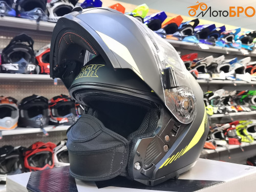 Шлем модуляр RSX Spark (HS 159) Winter, черно желтый матовый, очки желтые - фото 7