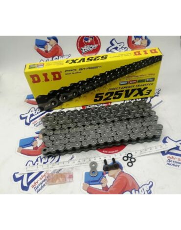 DID 525 VX3 BB 118 звеньев стальная (замок заклепка в комплекте) XL600 XL650 XL700//  990ADV 1090A 1190A 1290Adv 05 20