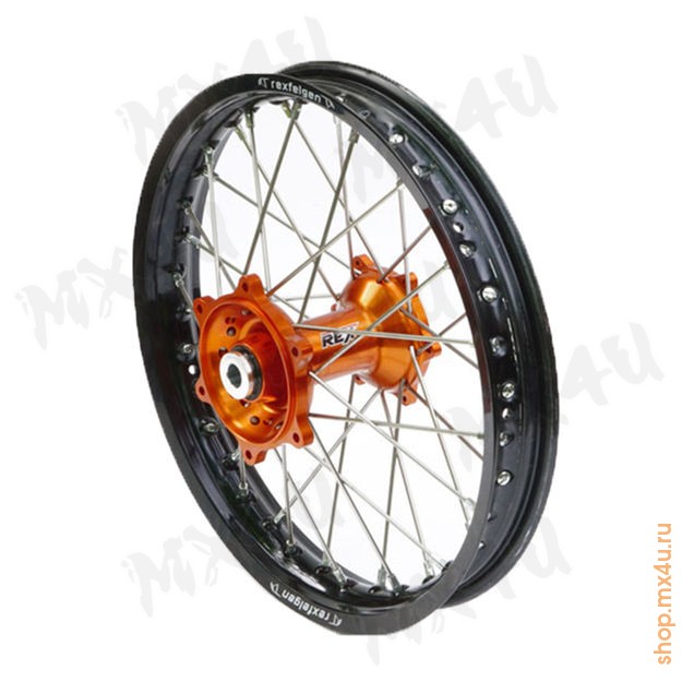 Колесо заднее Rex 18 2,15 KTM All SX F 13 22 (25mm)  c черным ободом и оранжевой ступицей - фото 1