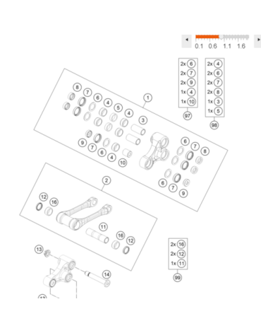 Ремкомплект прогрессии KTM OEM A46004080020 98 на схеме