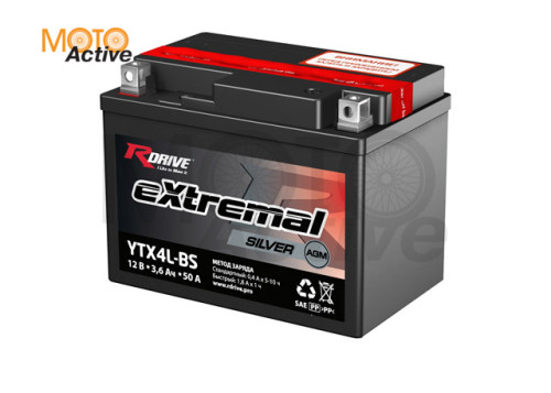 МОТО АККУМУЛЯТОР RDRIVE EXTREMAL SILVER YTX4L BS