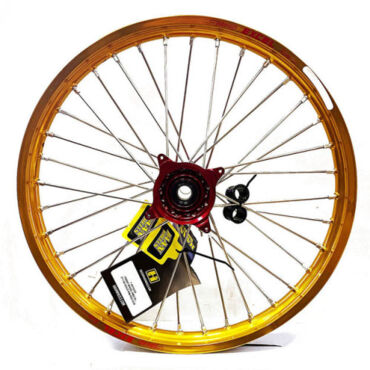 Колесо переднее Haan Wheels под мотоциклы Suzuki RMZ 250, RMZ 450 05-> 21 1,60 с золотым ободом и красной ступицей - миниатюра 1