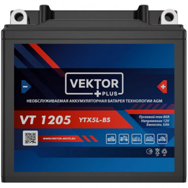 АКБ VEKTOR VT 1205 EB5 3 YTX5L BS, YTX5L (113 x 70 x 105) 5Ач (CT1205) - миниатюра 1