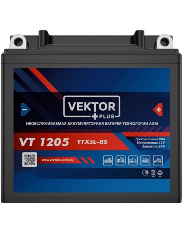 АКБ VEKTOR VT 1205 EB5 3 YTX5L BS, YTX5L (113 x 70 x 105) 5Ач (CT1205)